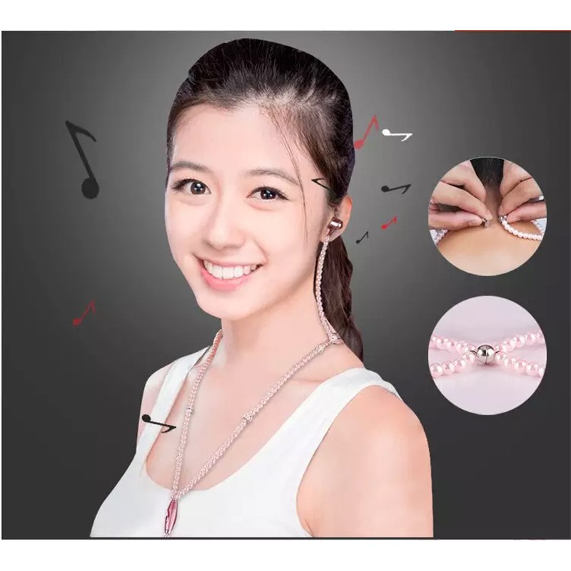 Tai nghe nhét trong tai Tai nghe vòng cổ Tai nghe màu hồng ngọc trai Quà tặng cho bé gái