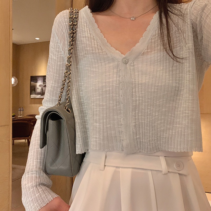 Áo khoác cardigan ZHELIHANGFEI dệt kim tay dài cổ chữ V dáng rộng thời trang trẻ trung