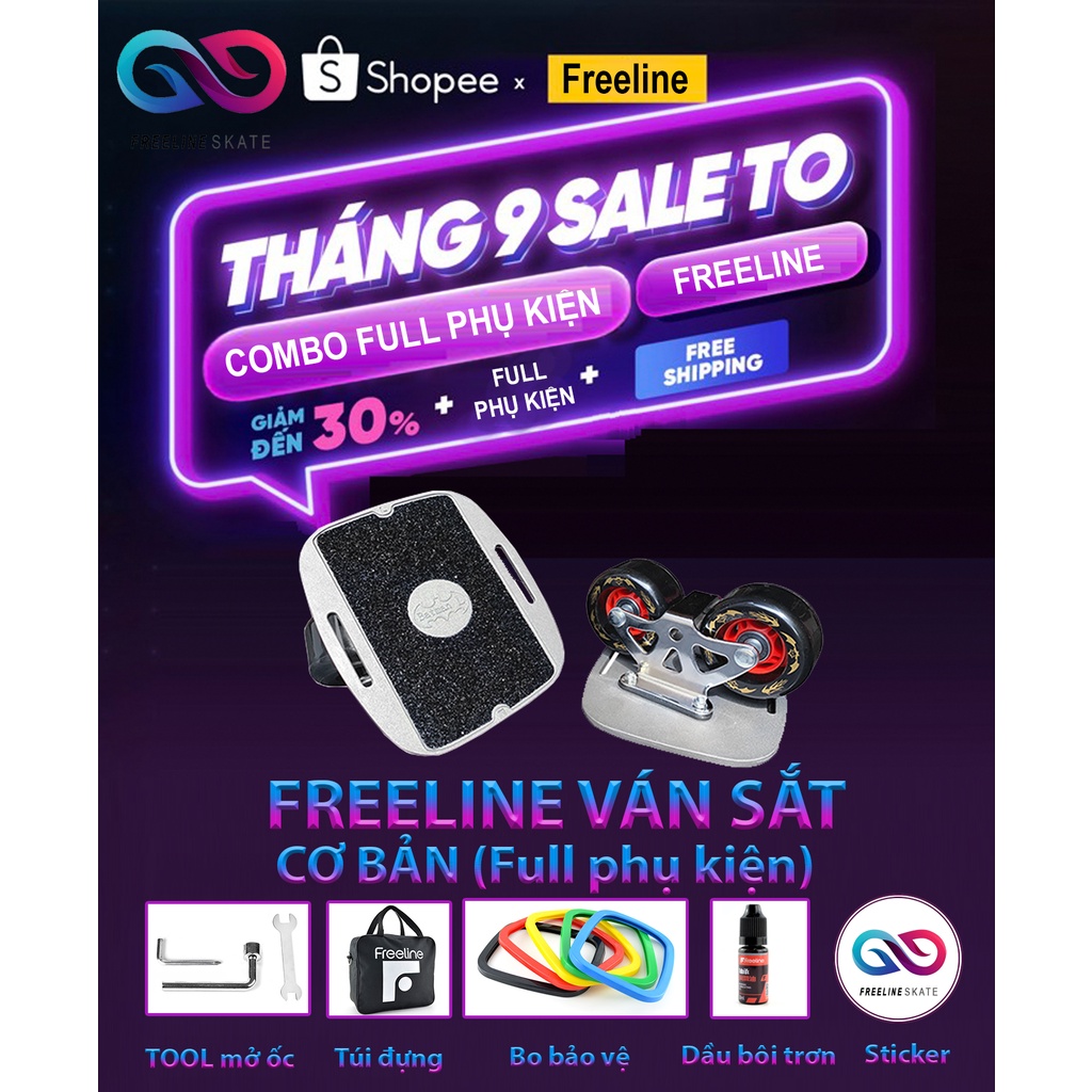 VÁN TRƯỢT FREELINE SKATE SẮT KHUNG H THẾ HỆ MỚI FULL PHỤ KIỆN