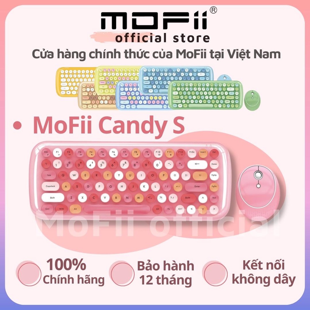 BỘ BÀN PHÍM VÀ CHUỘT KHÔNG DÂY GIẢ CƠ MOFII CANDY S - Dùng cho Máy tính bàn, Laptop, Tivi, Điện thoại, Máy tính bảng