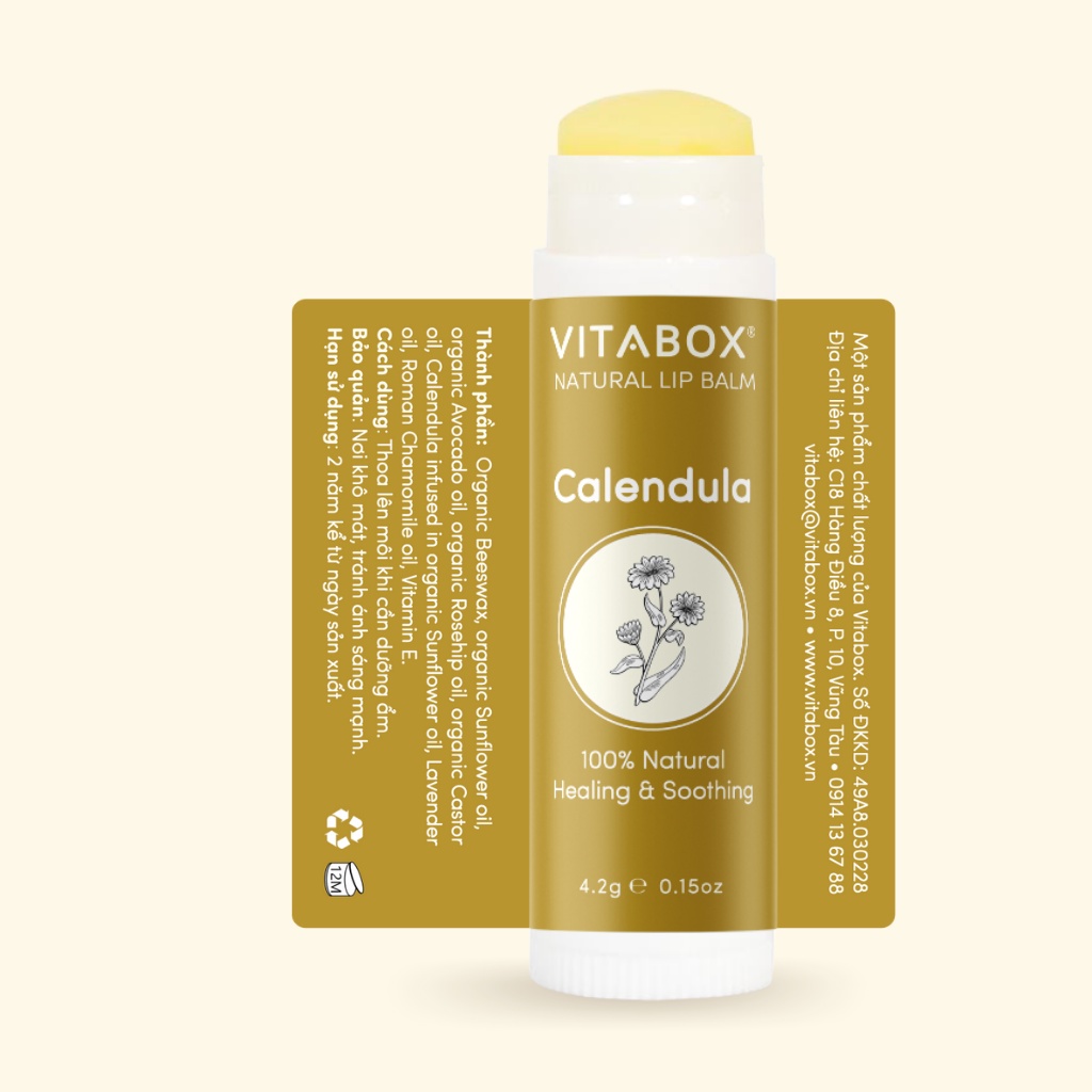 Son dưỡng không màu Calendula VITABOX - 100% tự nhiên, dưỡng ẩm lâu không thâm môi