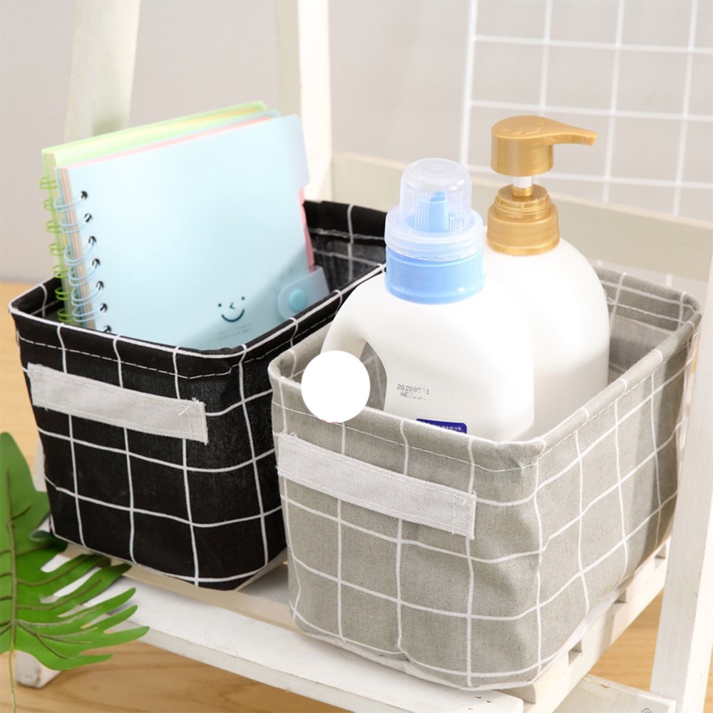 [Tổng Kho Sỉ] Giỏ Vải Đựng Đồ Decor Họa Tiết Lúa Mạch/Ô Vuông - Đựng Mỹ Phẩm Cứng Cáp Vuông - Size 20cm