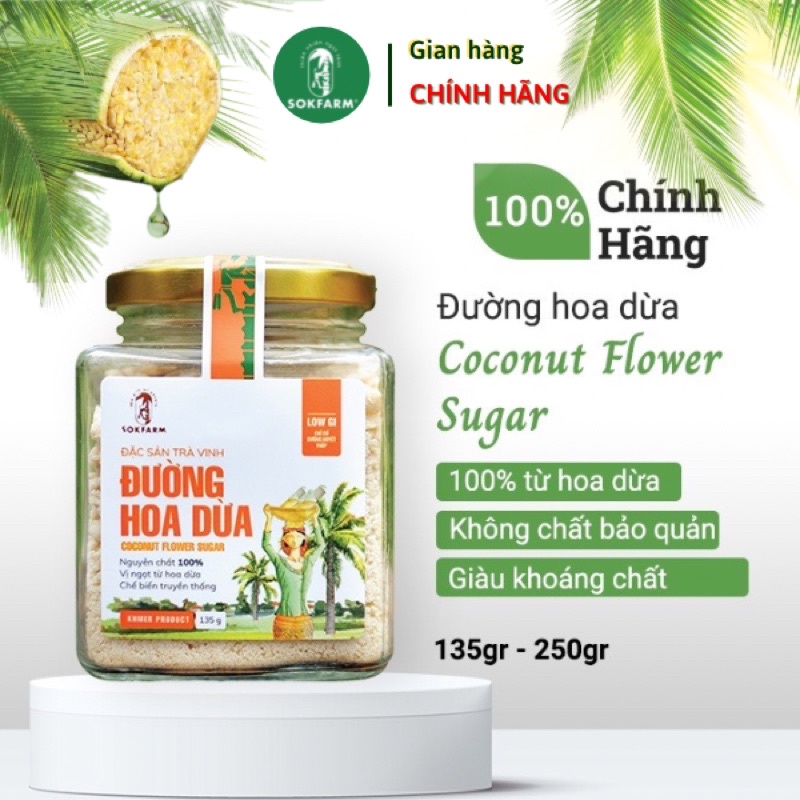Đường Hoa Dừa Sokfarm - Thuần Chay, Đường Huyết Thấp Cho Người Ăn Kiêng, Giảm Cân (Hũ 135Gr)