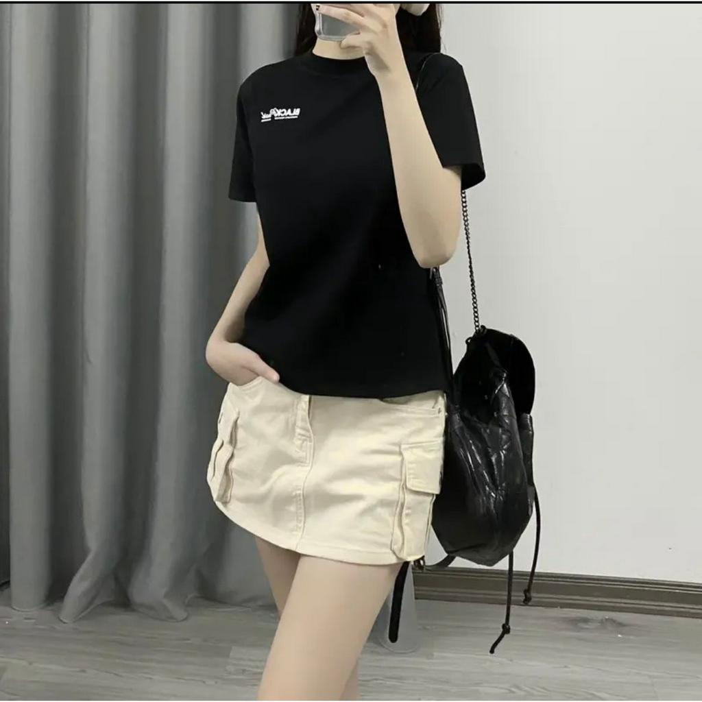 Áo thun babytee áo phông cổ tròn chữ Black hai màu đen ,trắng basic chất cotton