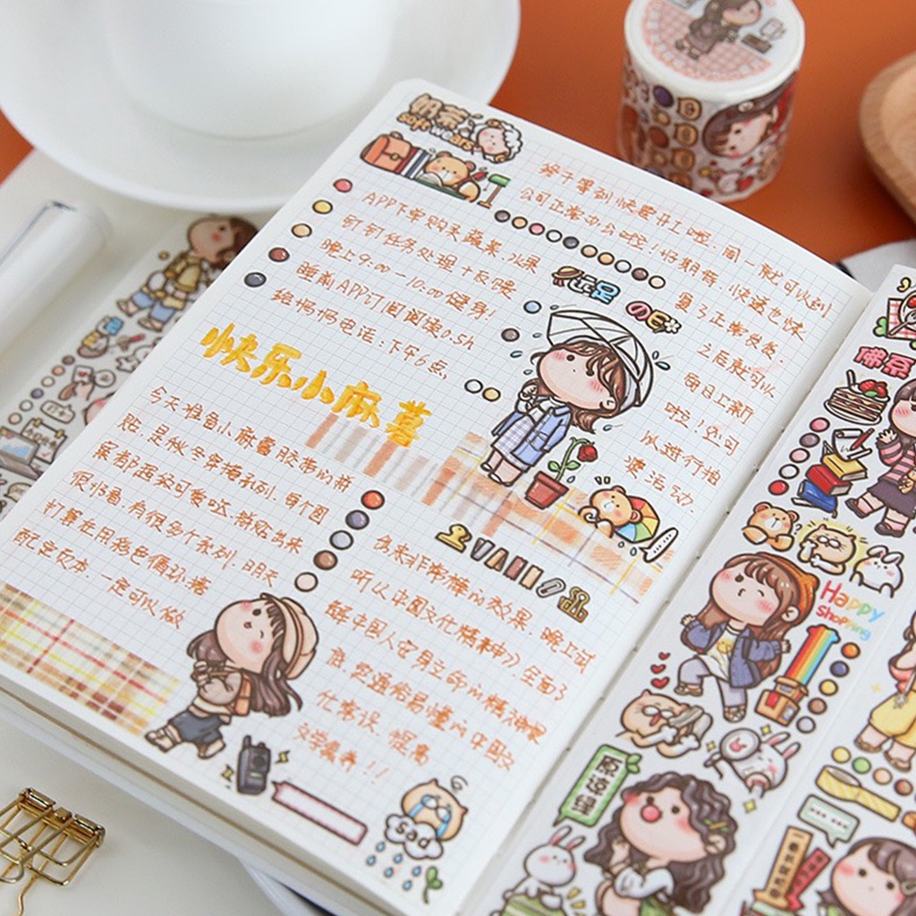 [CHIẾT 100CM] Cuộn Washi Tape Bảng To Chủ Đề Cô Gái Dễ Thương