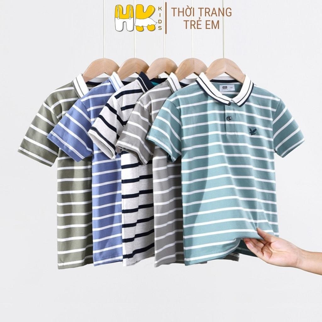 Áo thun polo HK KIDS tay ngắn kẻ ngang thời trang mùa hè dành cho bé trai từ 4 đến 15 tuổi