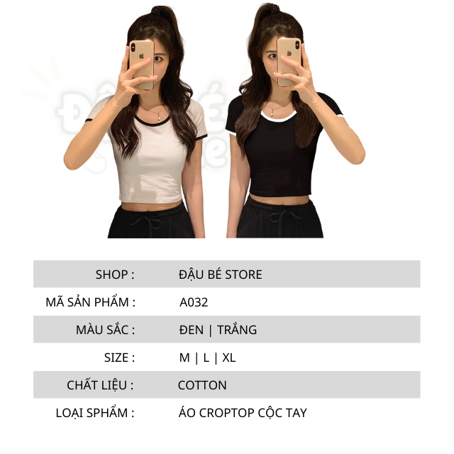 Áo Croptop Body Cộc Tay Cổ Tròn Ulzzang - Áo Thun Tay Ngắn Màu Trơn Viền Màu Co Giãn Thoáng Mát - Daube - A032