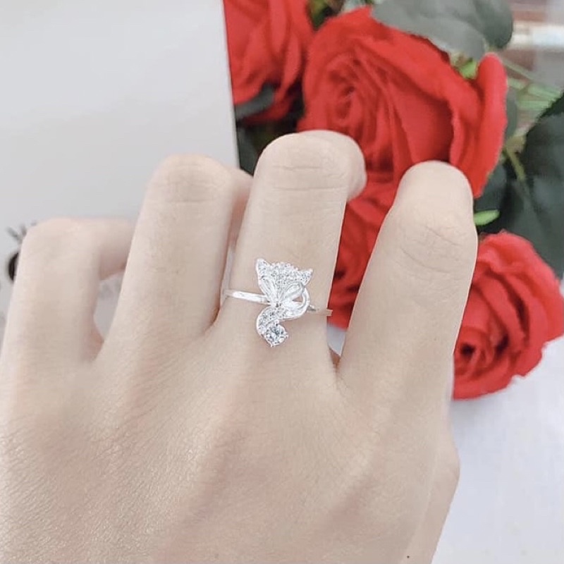 Nhẫn hồ ly bạc ta đính đá sáng bóng - Nhẫn nữ bạc ta - Vàng bạc Khải Khải