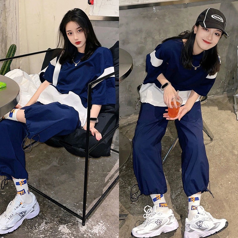 Bộ đồ gồm áo và quần dài phong cách đường phố thời trang mùa hè dành cho nữ (có bán lẻ)