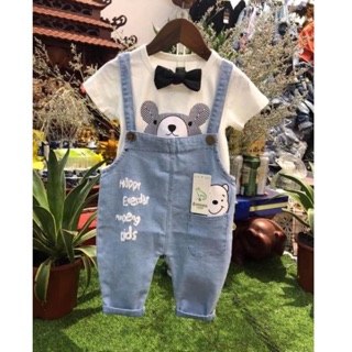 Quần yếm jean bò hình gấu cho bé 8-18kg