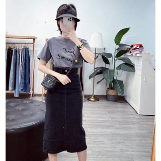 chân váy bò đen dáng dài cạp lưng chun