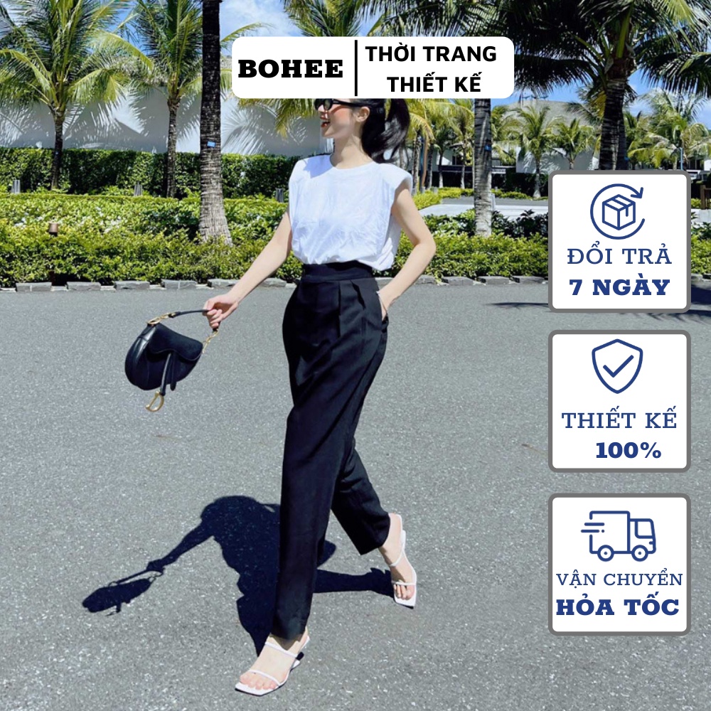 Quần baggy nữ công sở vạt chéo cạp cao hàng thiết kế thanh lịch tôn dáng BOHEE Q60