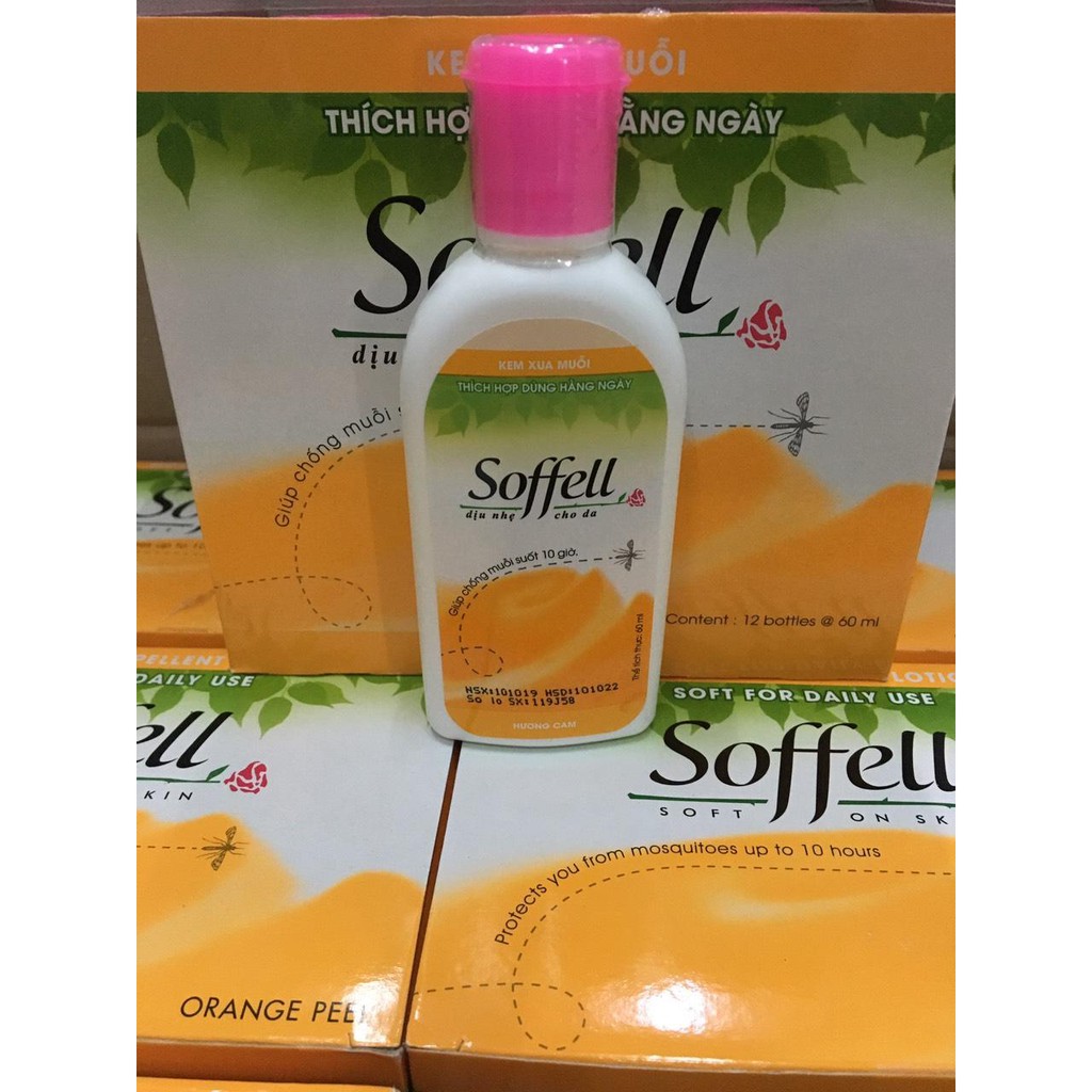 (TẶNG 1 CHAI SOFFELL XỊT 30ML)COMBO 2 CHAI KEM BÔI DA CHỐNG MUỖI SOFFEL 60ML, HƯƠNG HOA & HƯƠNG CAM