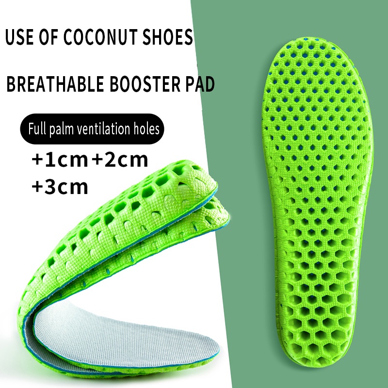 Hàng Có Sẵn! Đế Lót Giày Tăng Chiều Cao 1 / 2 / 3 Cm Phối Lưới Thoáng Khí Chống Sốc Màu Sắc Xanh Lá Dành Cho Nam Và Nữ