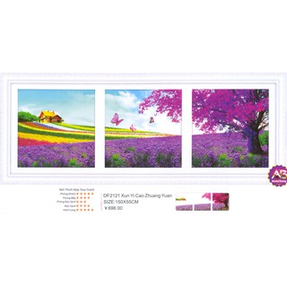 Tranh Đính Đá ABC 3D Duyên Dáng Lãng Mạn Cánh Đồng Hoa Oải Hương DF2121 (KHÁCH TỰ ĐÍNH) KT:150X55CM