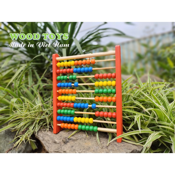 Đồ chơi gỗ - Bảng tính toán học bằng hạt gỗ - Bàn Tính Hạt Gỗ Học Toán Cho Bé  kèm sách hướng dẫn cho bé
