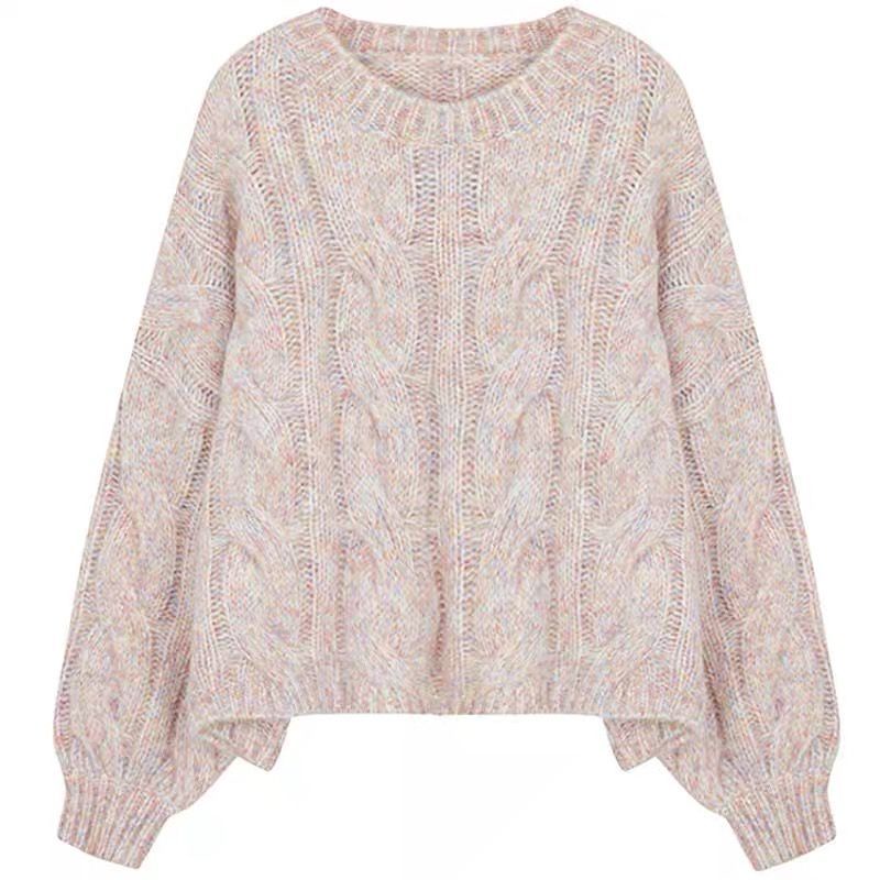 [Spot] Áo sweater Dệt Kim Chui Đầu Dáng Rộng Ngắn Màu Hồng Phiên Bản Hàn Quốc Thời Trang