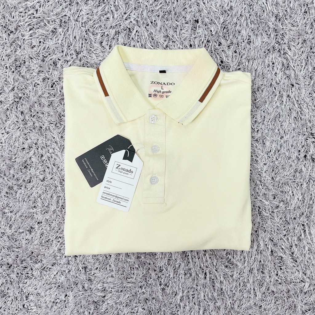 Áo polo nam cao cấp vải cotton dệt kim màu kem co dãn 4 chiều, Phối viền nâu sang trọng lịch lãm A03 - ZONADO | BigBuy360 - bigbuy360.vn