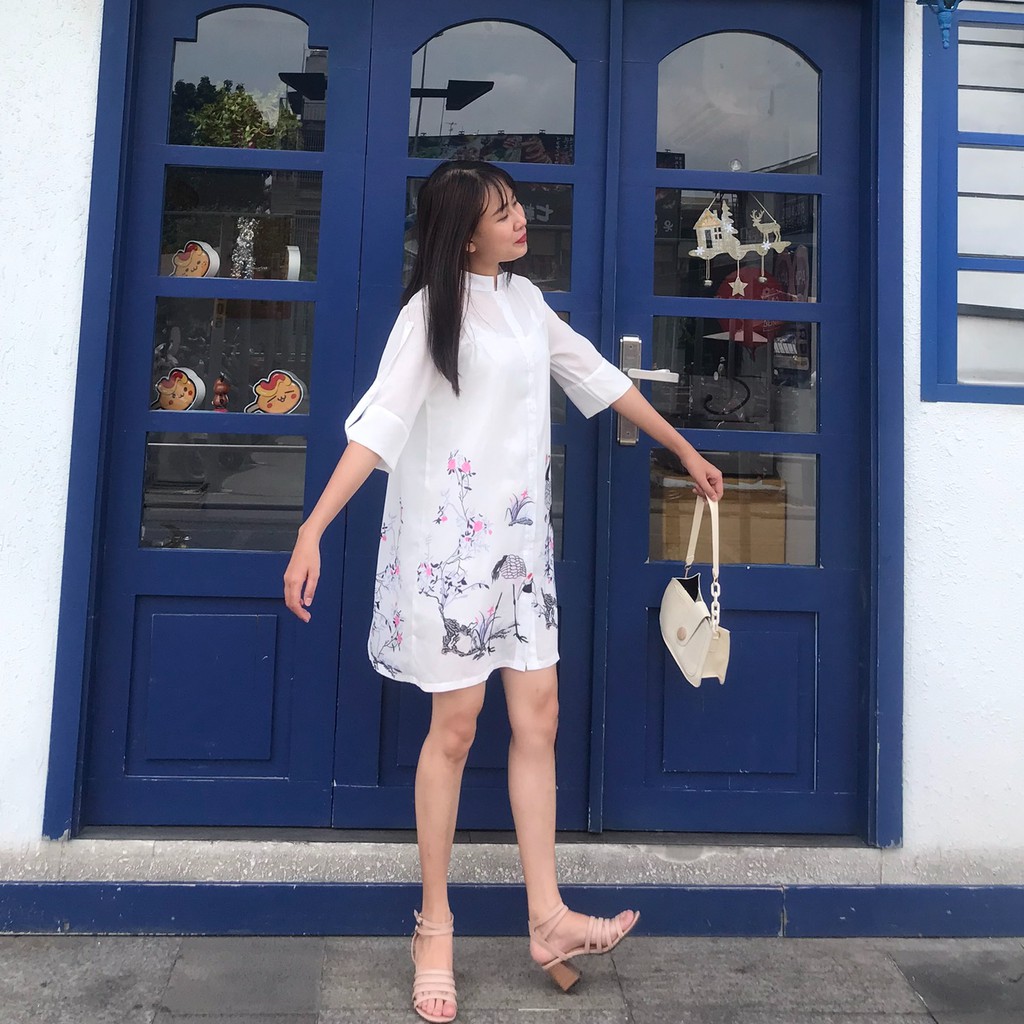 💥💥💥Đầm Sơ Mi 2 Lớp In Họa Tiết Chim Cò | BigBuy360 - bigbuy360.vn