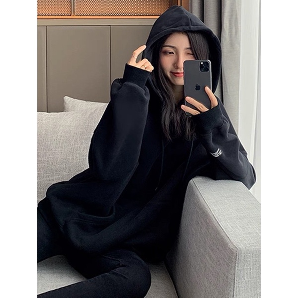 Áo Khoác Hoodie Nữ Trơn Dáng Oversize Chất Nỉ Bông Siêu Ấm Phong Cách Hàn Quốc | BigBuy360 - bigbuy360.vn