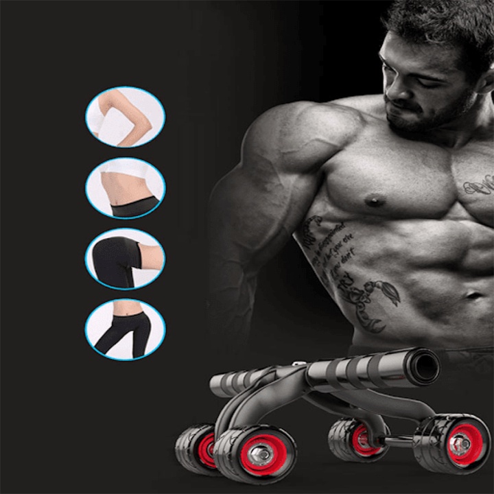 Con lăn tập bụng  Dụng cụ tập cơ bụng 4 bánh. Bánh xe gập bụng cao cấp, hiện đại.