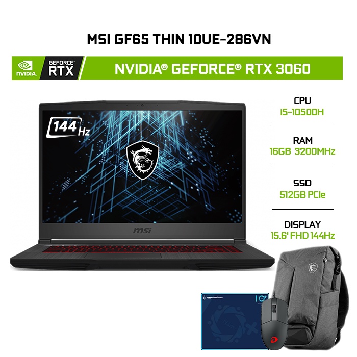 Laptop MSI GF65 Thin 10UE-286VN i5-10500H 16GB 512GB RTX3060 144Hz