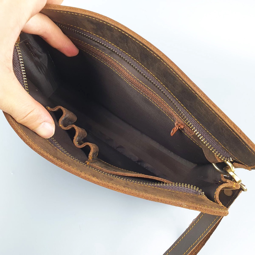 Clutch nam da bò thật; Túi cầm tay nam da sáp CL145LEA  - 100% da bò thật, BH 3 năm