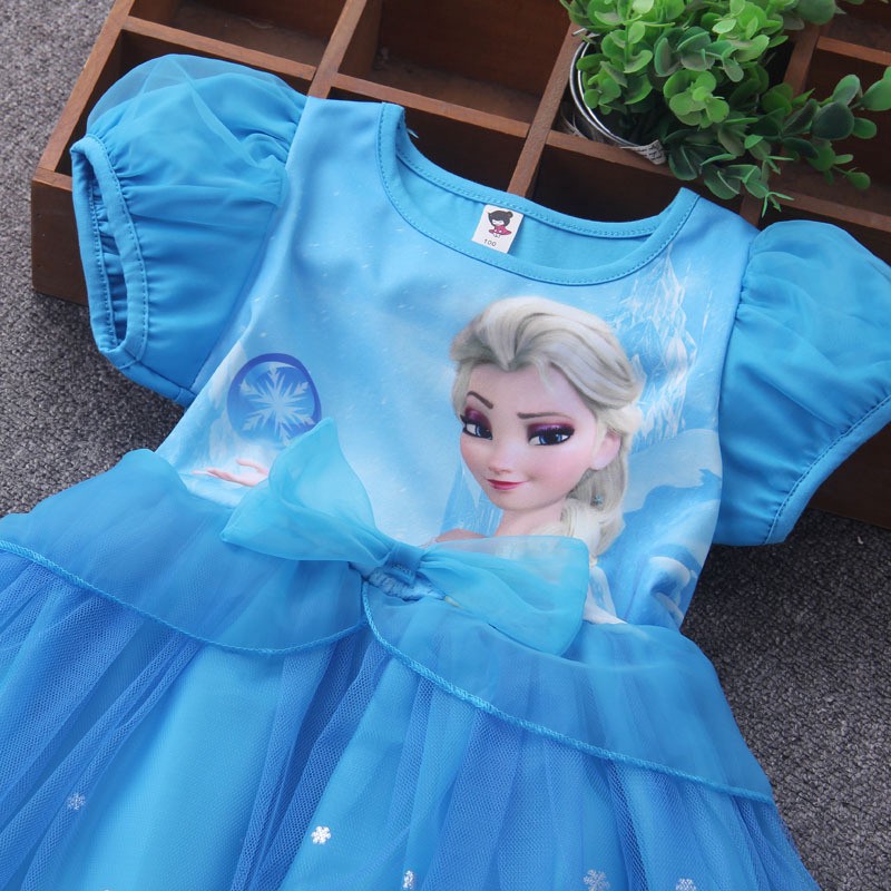 Disney Đầm Công Chúa Elsa Anna Bằng Cotton Phối Lưới Thời Trang Mùa Hè Cho Bé Gái