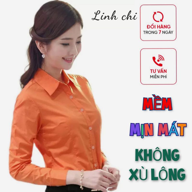 Áo Sơ Mi nữ công sở cao cấp màu Cam form nhỏ VẢI KATE Ý ĐẸP FORM CHUẨN HÀNG SHOP CAO CẤP SMCTD01