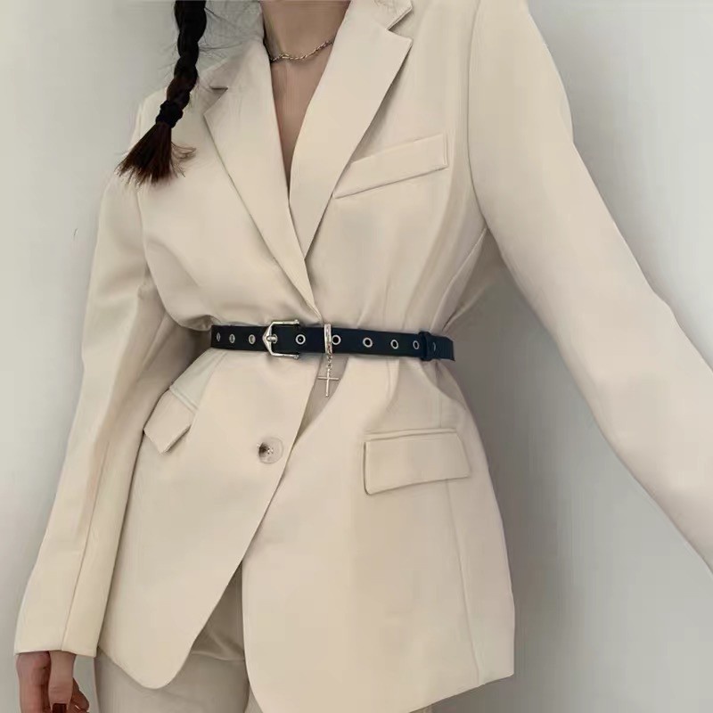 Dây nịt lưng unisex BROO bấm lỗ đính chữ thập màu bạc, thắt lưng ulzzang bản dây 2.3cm phù hợp nam nữ