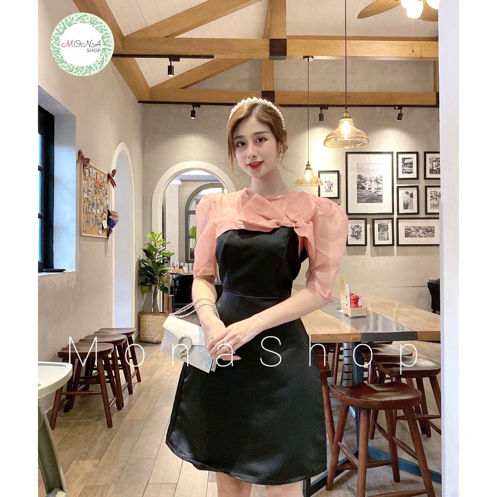 Đầm nữ váy thiết kế cổ tròn tay phồng dáng xoè có nơ ngực sang chảnh cao cấp | BigBuy360 - bigbuy360.vn