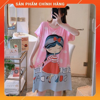 Đầm Ngủ Nữ Dáng Suông Họa Tiết Cute Dáng Dài Nhiều Hình 4 Màu - Váy Mặc Ở Nhà Cộc Tay Q089 AMI1