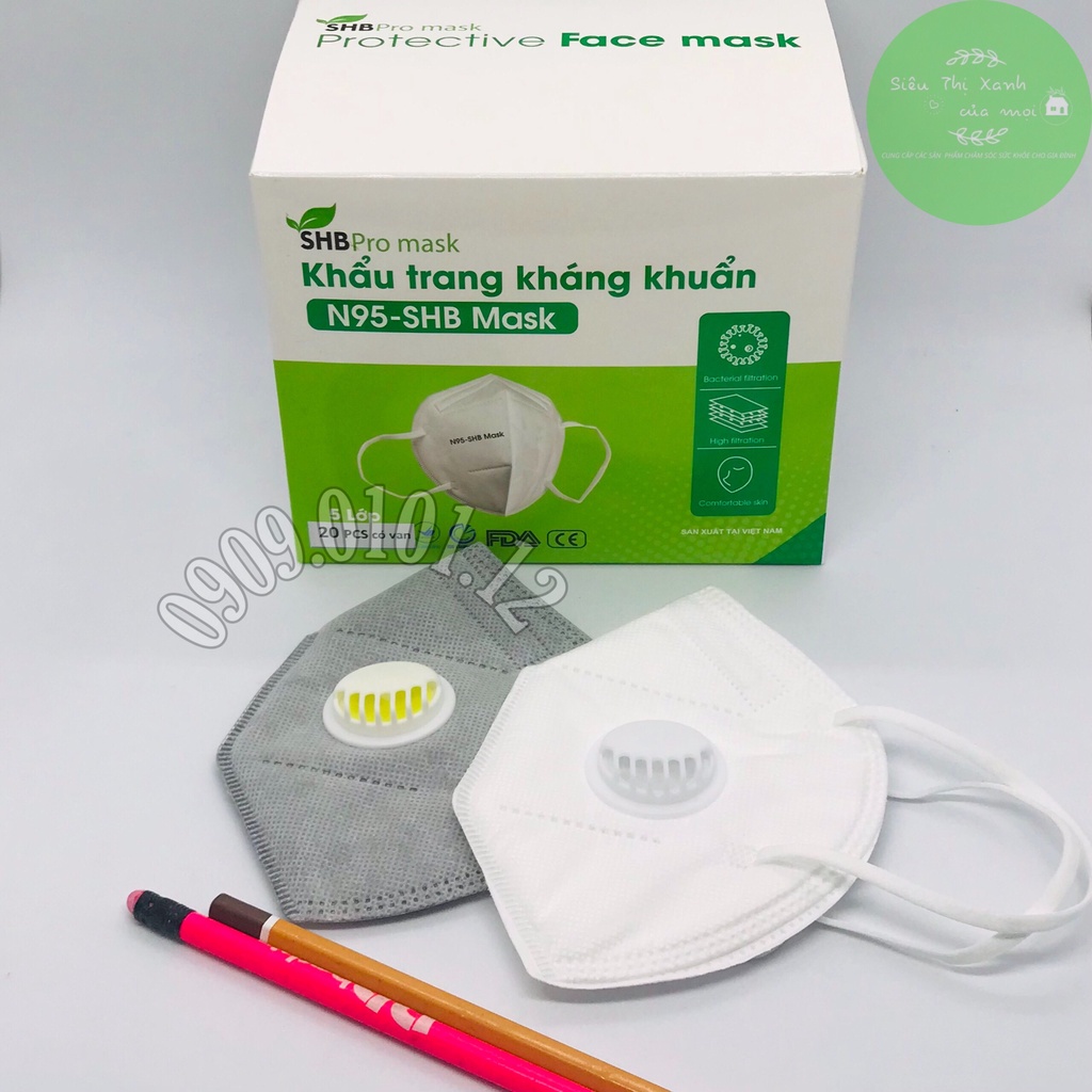 Khẩu trang n95 có van thở SHB Pro Mask, Kn95 chính hãng 5 lớp kháng khuẩn chuẩn FFP2 hộp 10 cái | BigBuy360 - bigbuy360.vn