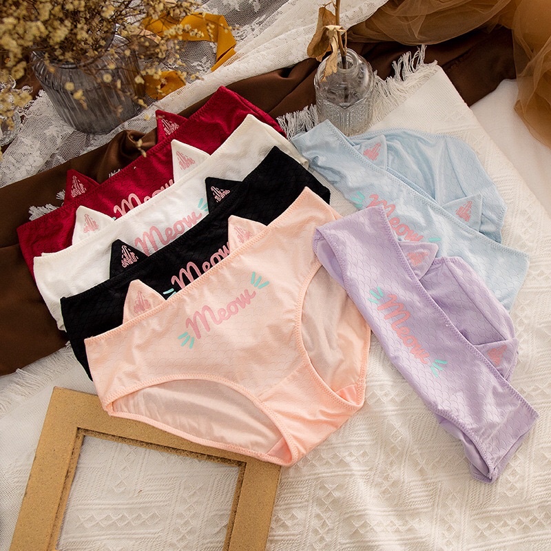 Quần Lót Nữ Cotton Tai Mèo Siêu Dễ Thương Cao Cấp Freesize Chíp Nữ Co Giãn Thoải Mái Mainia Shop