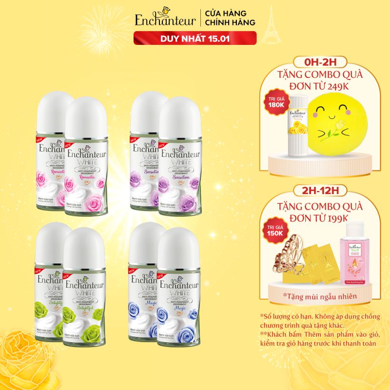 Combo 2 Lăn khử mùi trắng da Enchanteur hương Sensation/Delightful/Romantic/Magic 50ml/Chai