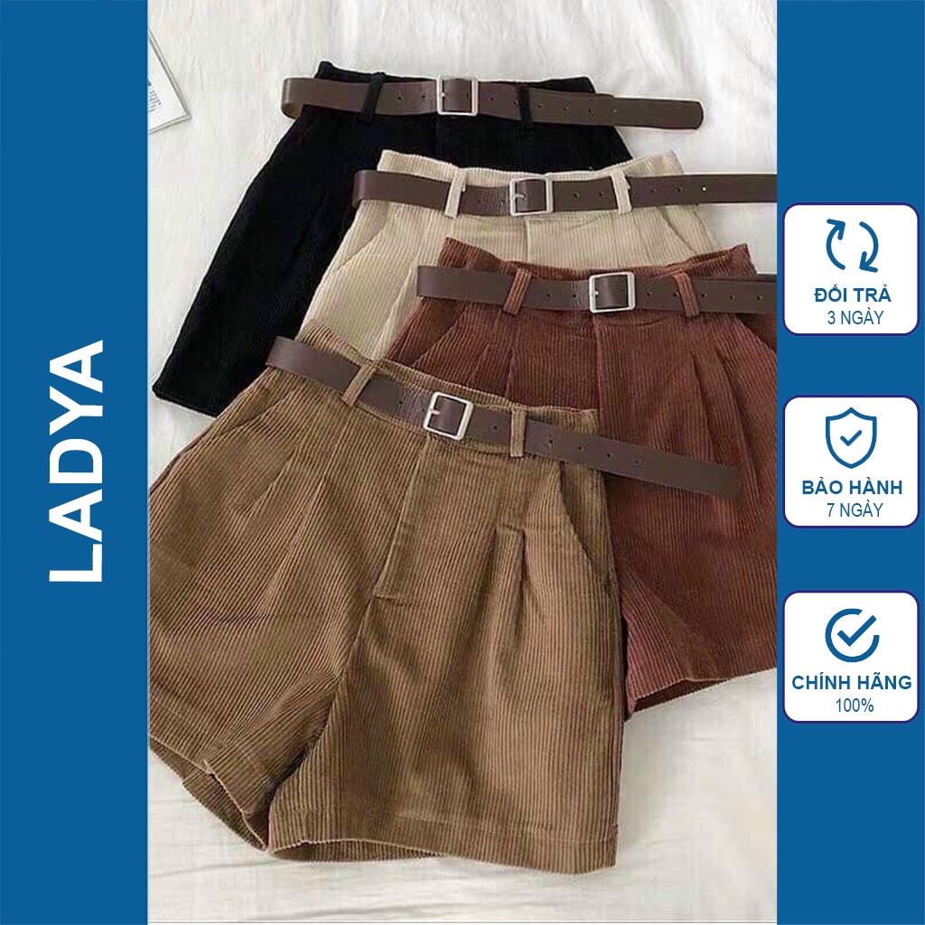 Quần short lưng cao nhung tăm nữ kèm đai thời trang LADYA M005