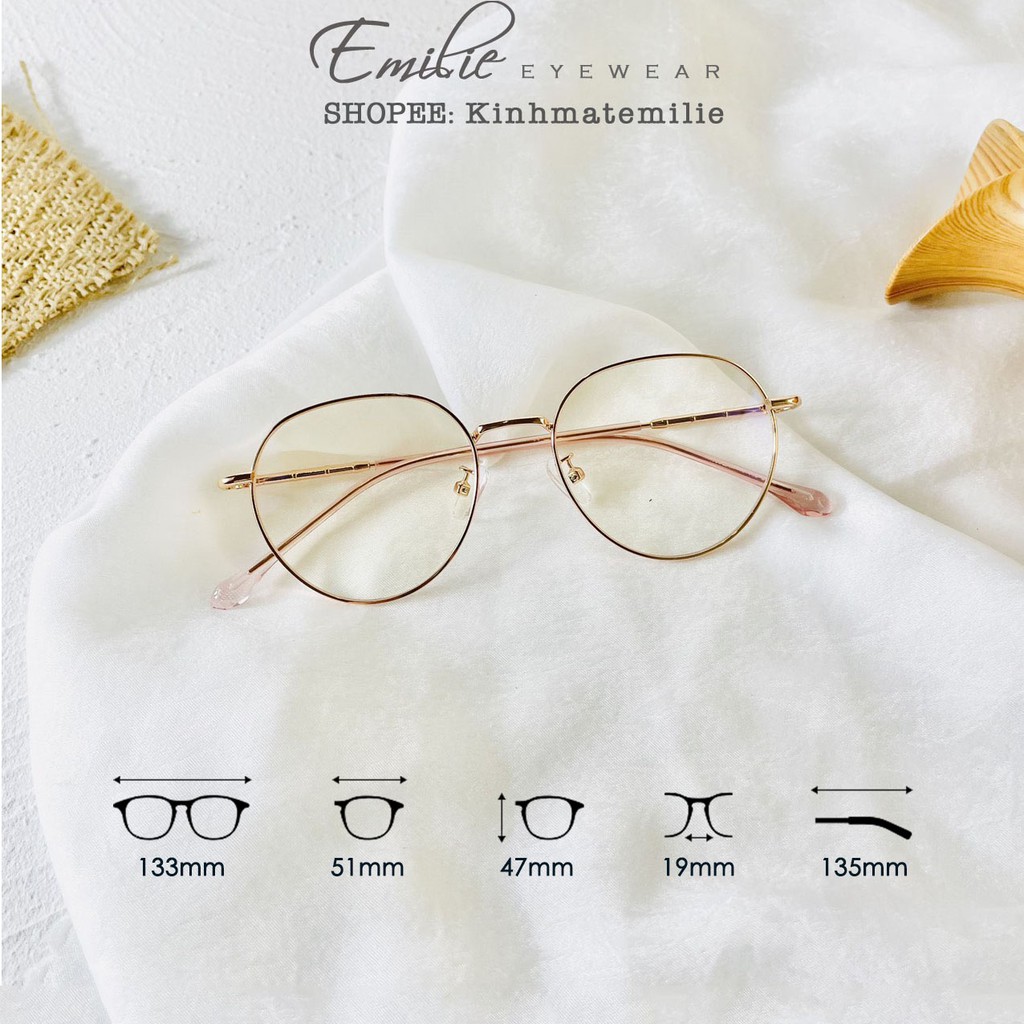 Kính gọng mảnh tròn bầu nam nữ tặng kèm hộp cứng Emilie eyewear chất liệu kim loại phụ kiện thời trang 2998