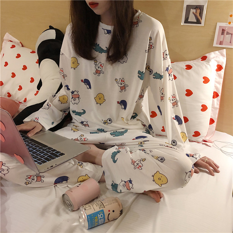 Bộ Đồ Ngủ Tay Dài Vải Lụa Thiết Kế Xinh Xắn Cho Nữ đồ ngủ pyjamas pijama nam nữ mùa đông tay dài lụa satin dễ thương bigsize đồ mặc nhà cao cấp