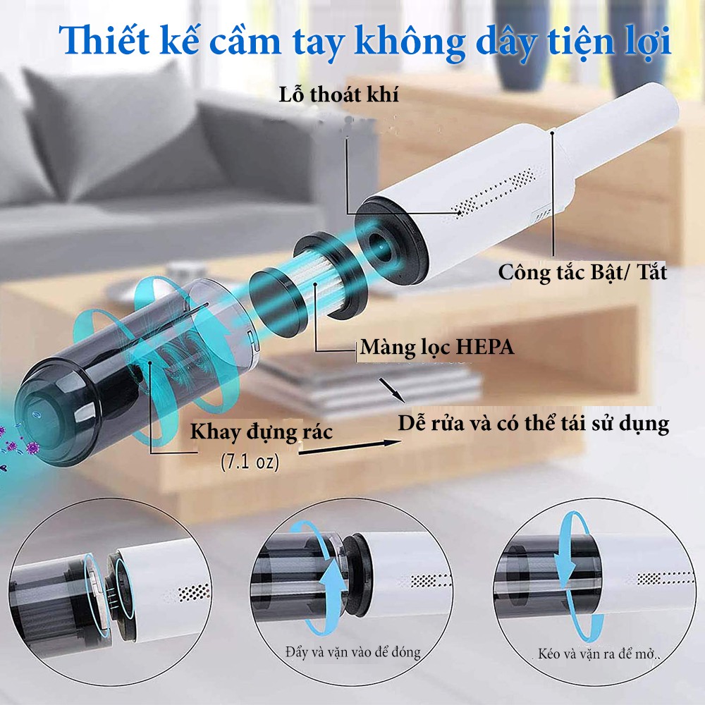 Máy Hút Bụi Mini Cầm Tay Không Dây Có Đèn LED cho Ô Tô, Xe Hơi, Gia Đình Elashome HB02 | BigBuy360 - bigbuy360.vn