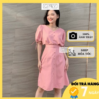 Set hồng nút bọc GINNY TH-126 nữ tính dịu dàng đằm thắm công sở kín đáo