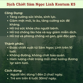 Dịch Chiết Sâm Ngọc Linh Kontum K5 (Hộp 5 chai)