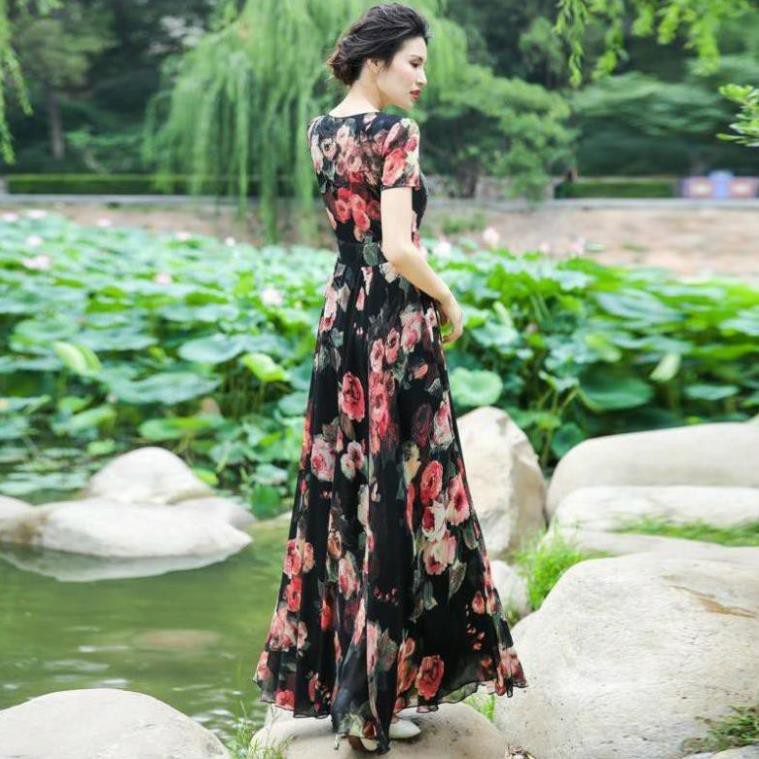 Đầm Maxi Hoạ Tiết Hoa Cao Cấp - Váy Đầm Xoè Dáng Dài Voan Nhập 2 Lớp Thanh Lịch Cho Nàng | BigBuy360 - bigbuy360.vn