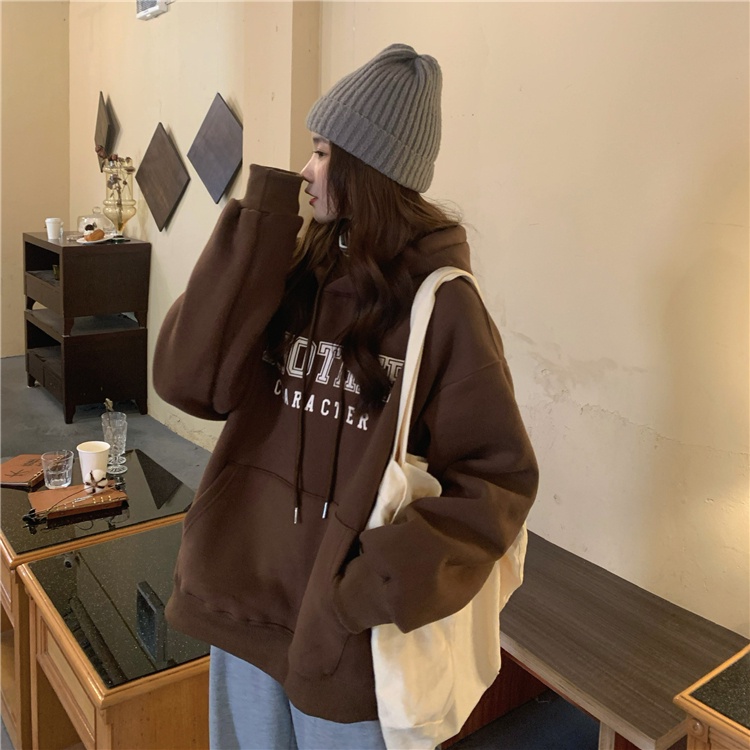 Áo Hoodies Tay Dài Hoạ Tiết Chữ In Phong Cách Hàn Quốc