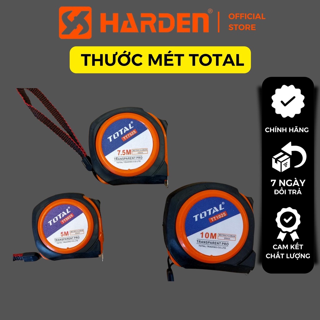 Thước cuộn thép TOTAL , thước mét cuộn tự động chất liệu ABS cứng bọc cao su chống va đập