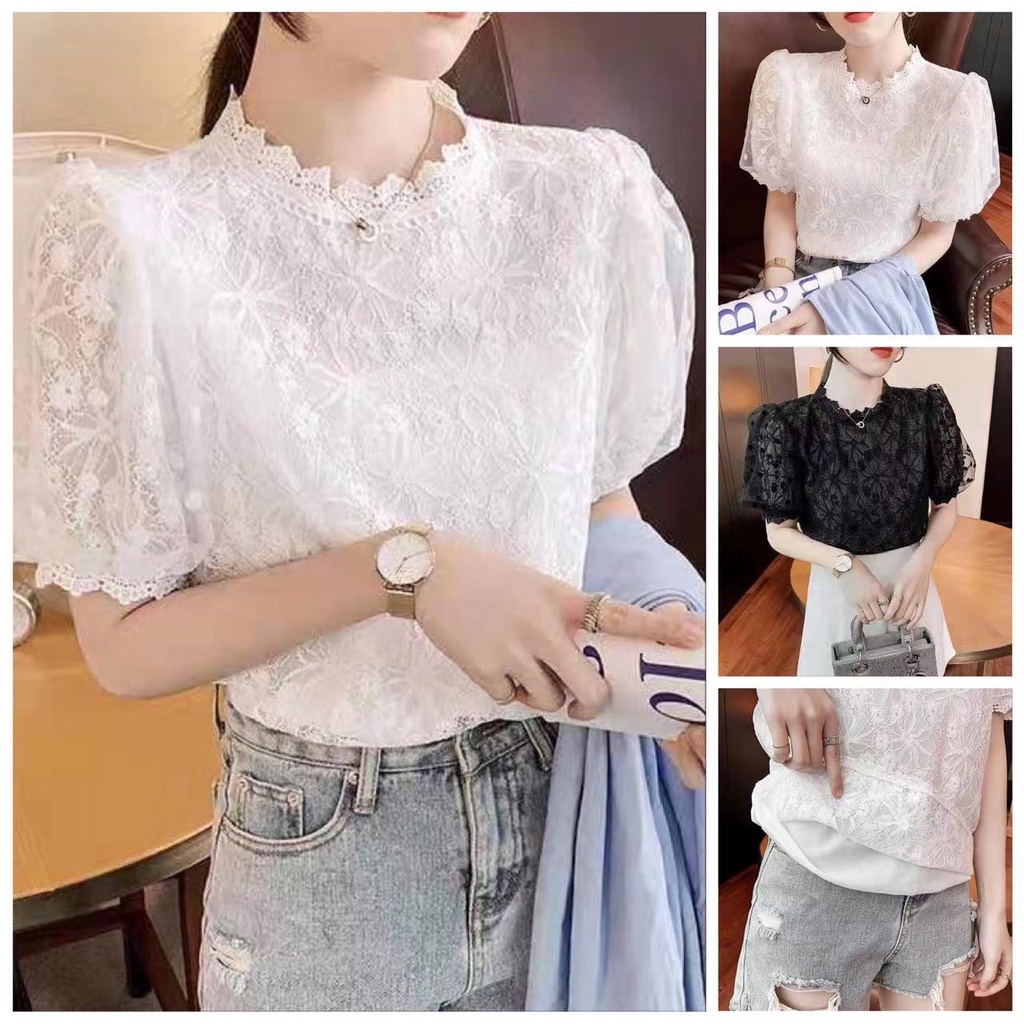Áo Chiffon Tay Ngắn Phối Ren Thời Trang Mùa Hè Phong Cách Phương Tây