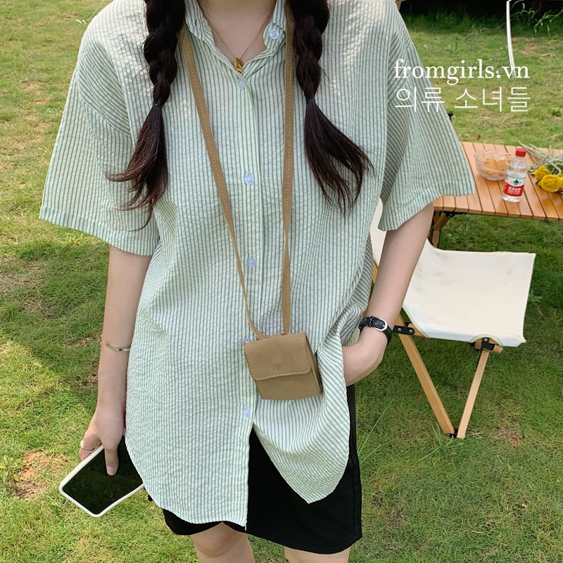 Áo sơ mi kẻ nhiều màu, áo sơ mi tay lỡ vải xốp brown.clothes ulzzang - SM07FG