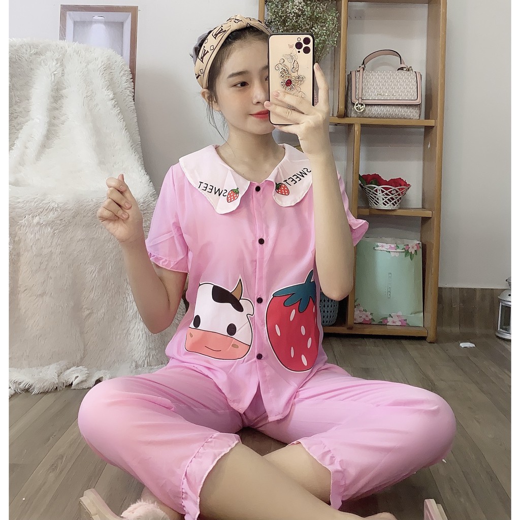 Đồ Bộ Pijama Dài Phối Hai Túi Tiểu Thư Xinh Xắn, Vải Kate Lụa Mềm Mịn Thoáng Mát, Freesize Dưới 57kg