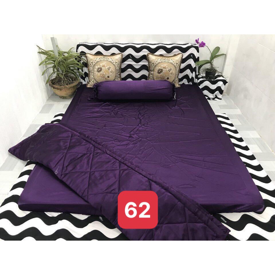 Bộ Ga phi trơn KO Mền/Chăn (chân nệm dưới 15cm) 1m6/1m8 màu tím đậm 62. Bộ ra phi bóng. Bộ drap phi bóng.