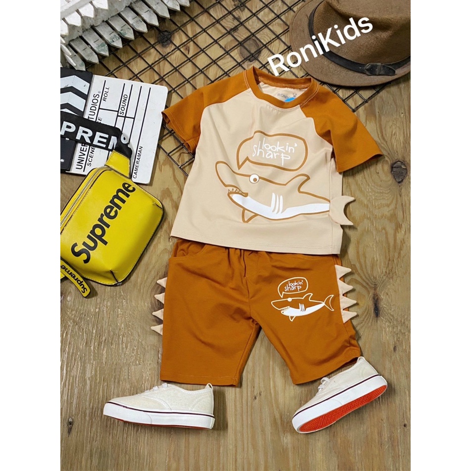 Đồ Bộ Bé Trai (Cao Cấp Vải Đẹp) Cotton Co Giãn 4 Chiều Mềm Mịn Hình Chú Cá Mập Siêu Iu