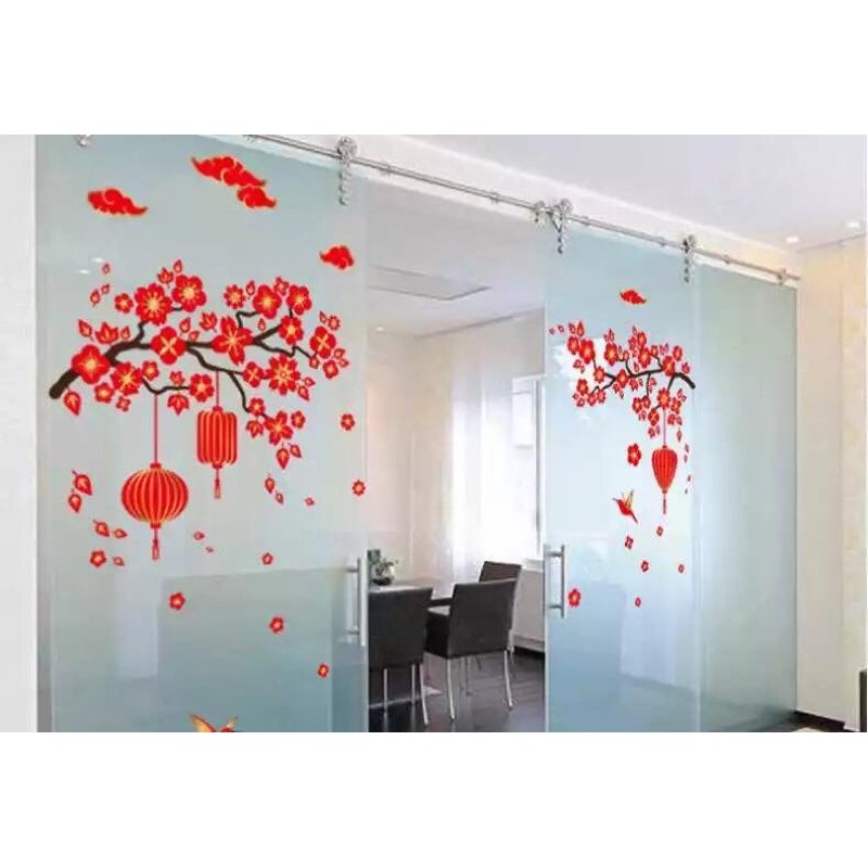 [HÀNG HOT] Decal dán tường hoa đào trang trí tết mã 08 - Tranh dán tết hoa đào đỏ có keo sẵn